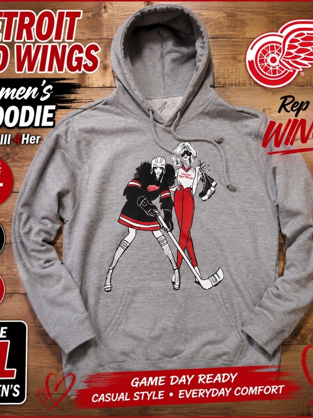 G-III 4Her Detroit Red Wings Women's XL Gray Hoodie NHL Hockey Pullover